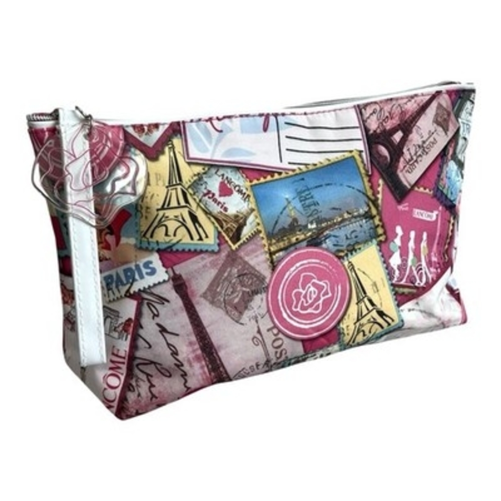 Rare LANCOME Postcard Travel Theme Clutch Cosmetic Bag Makeup Case 12x6" EXC